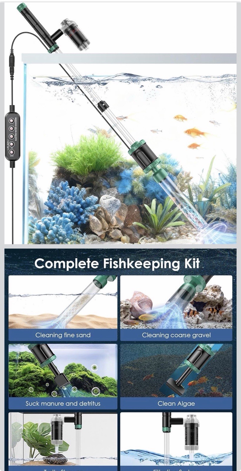 AKKEE Aquarium Vacuum Gravel Cleaner, 36W Electric Fish Tank Cleaner Vacuum