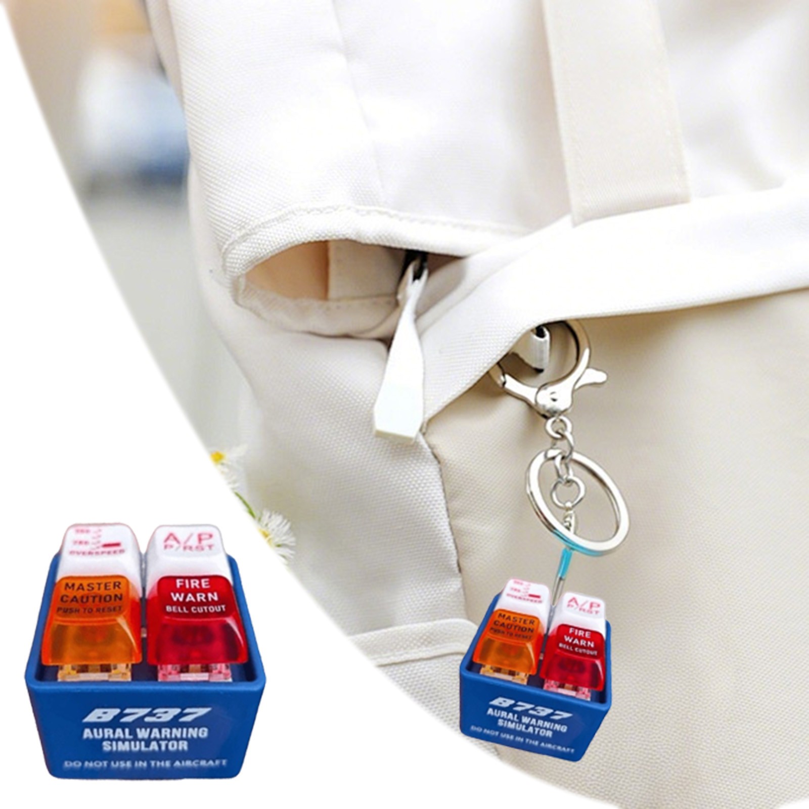 Aviation Cockpit Button Keychain Warning Sound Simulator LED Emergency Alert
