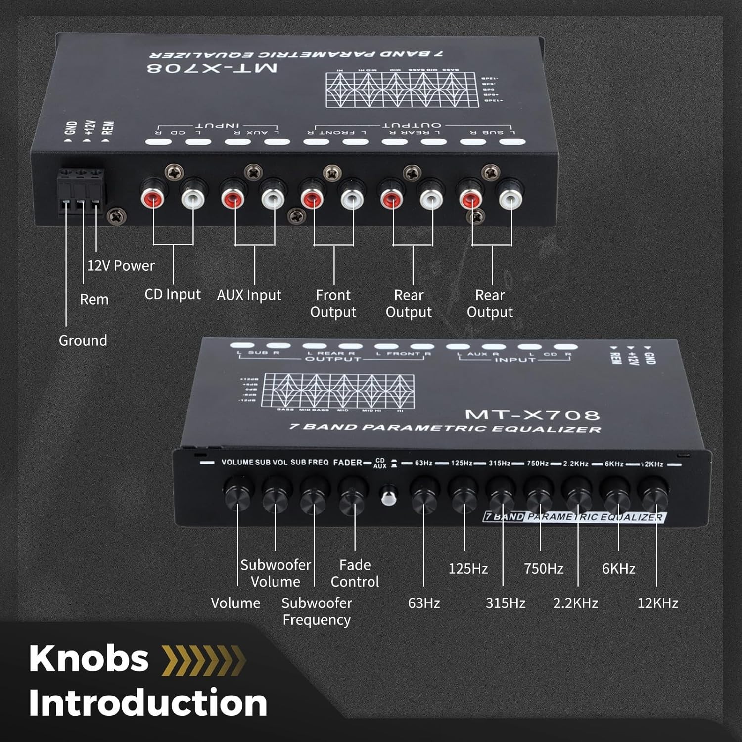 Adjustable 7-Band Car Audio Equalizer with 6-Channel Output & Subwoofer Control