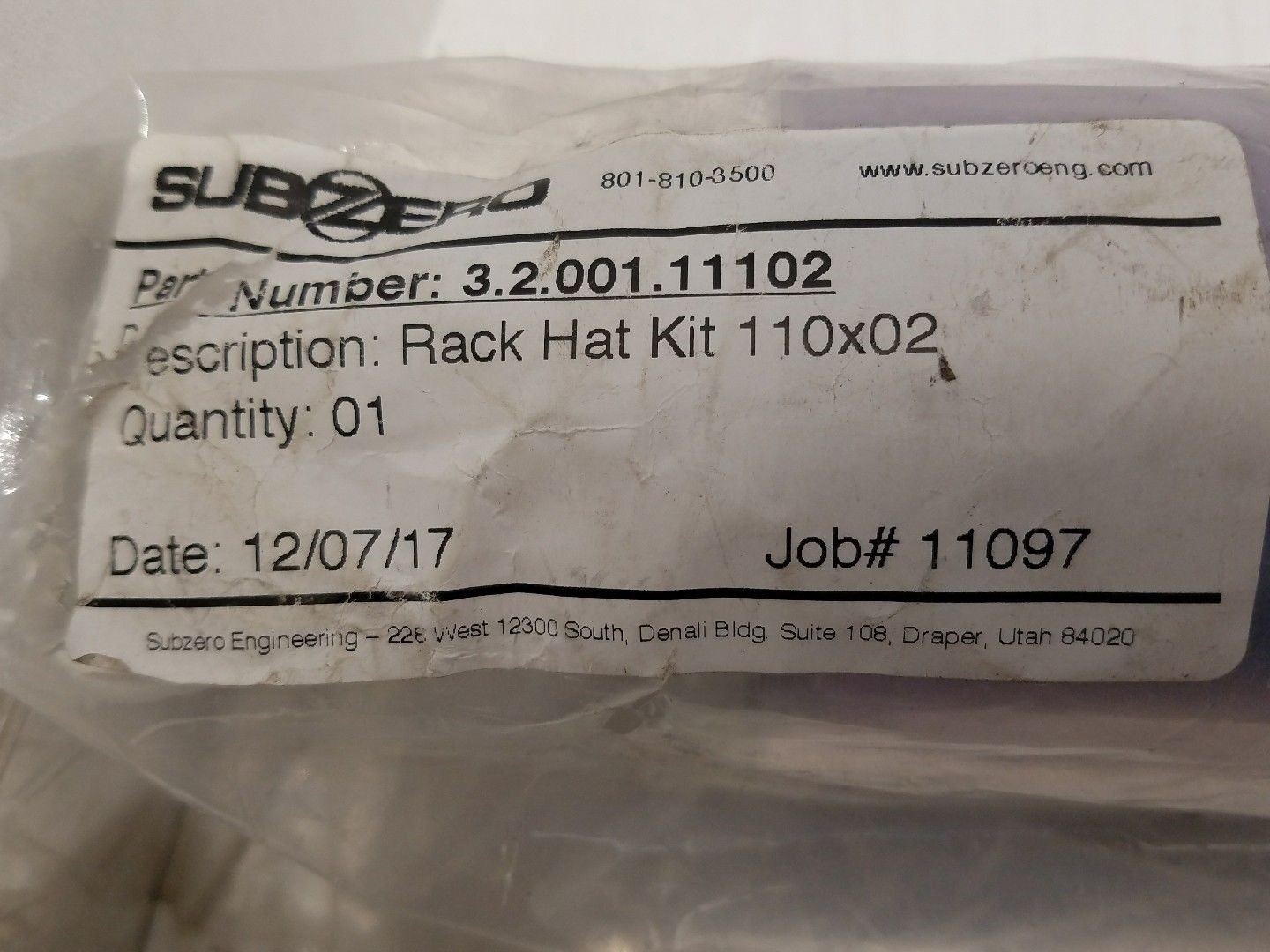 Subzero Engineering Rack Hat Kit 110x02-PART # 3.2.001.11102