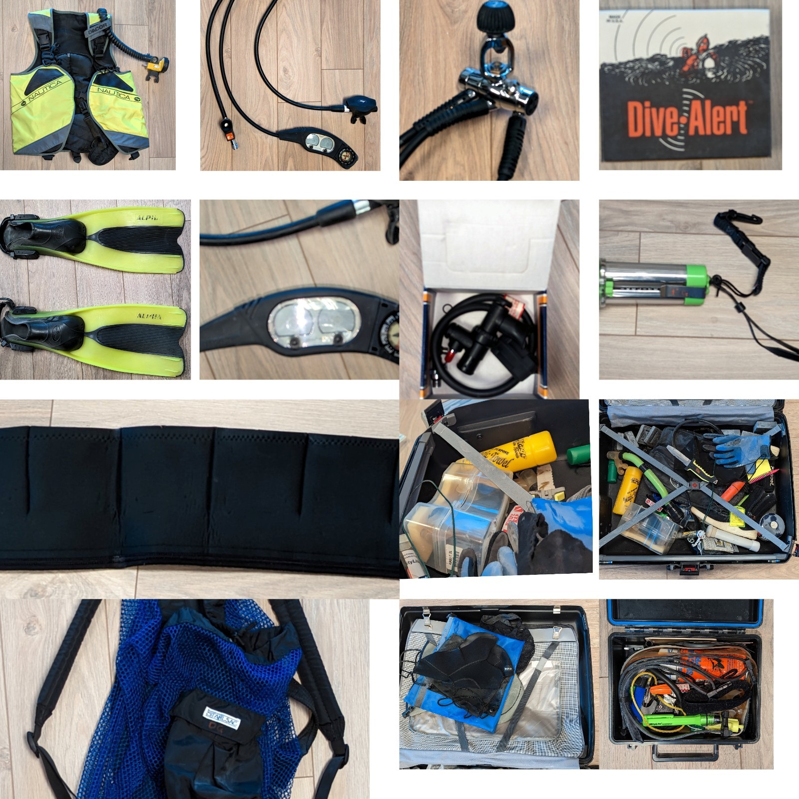 Scuba BCD, Regulator, Computer, Fins, Lights, Weights Belts, Parts, cases + MORE