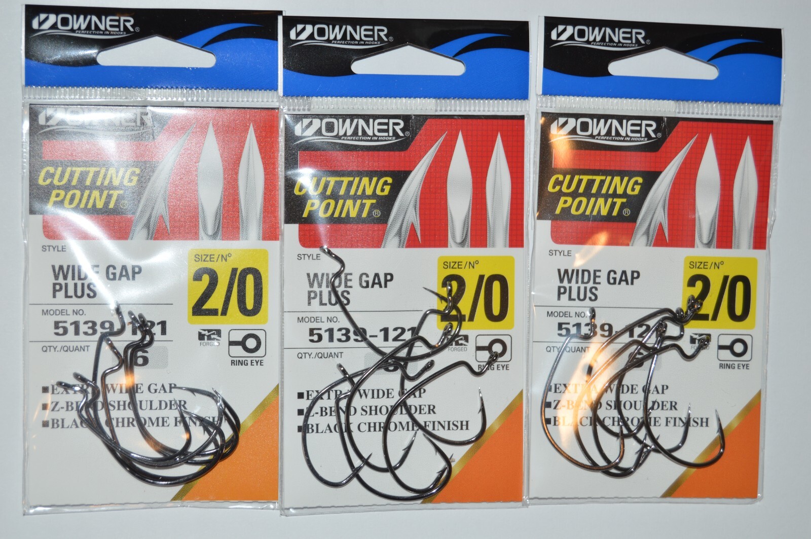 3 packs owner cutting point hook extra wide gap plus 2/0 5139-121 black chrome