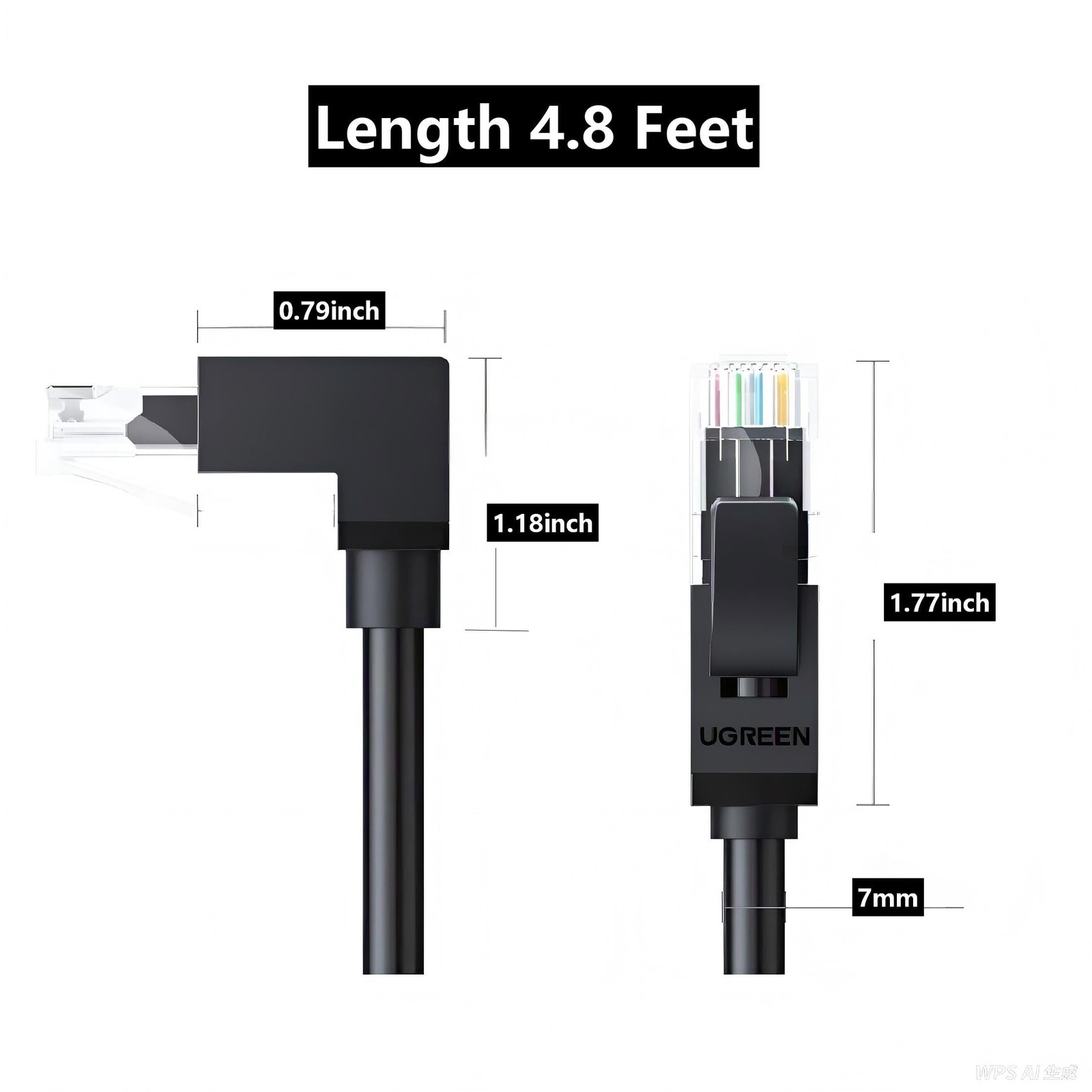 CAT6A Ethernet Cable 90 Degree Right Angle RJ45 SFTP Shielded Patch Cord 2 PCS