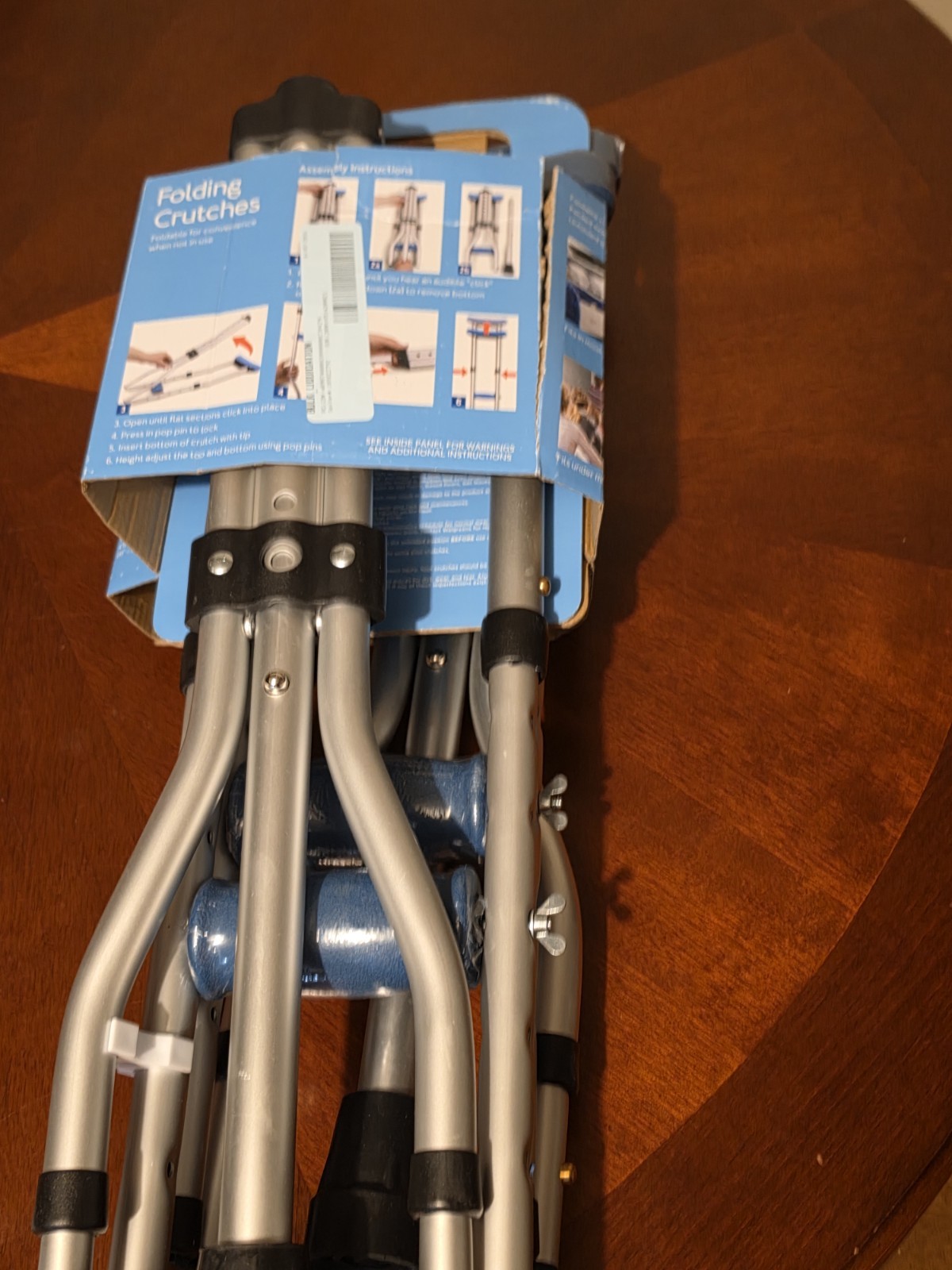 New Carex Universal Folding Crutches Adjustable For Users 41”-58” W/Blue Grips