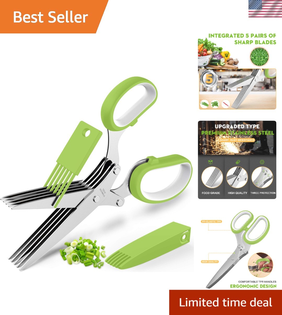 Dishwasher Safe Herb Scissors with 5 Blades - Ideal for Gardening & Cooking