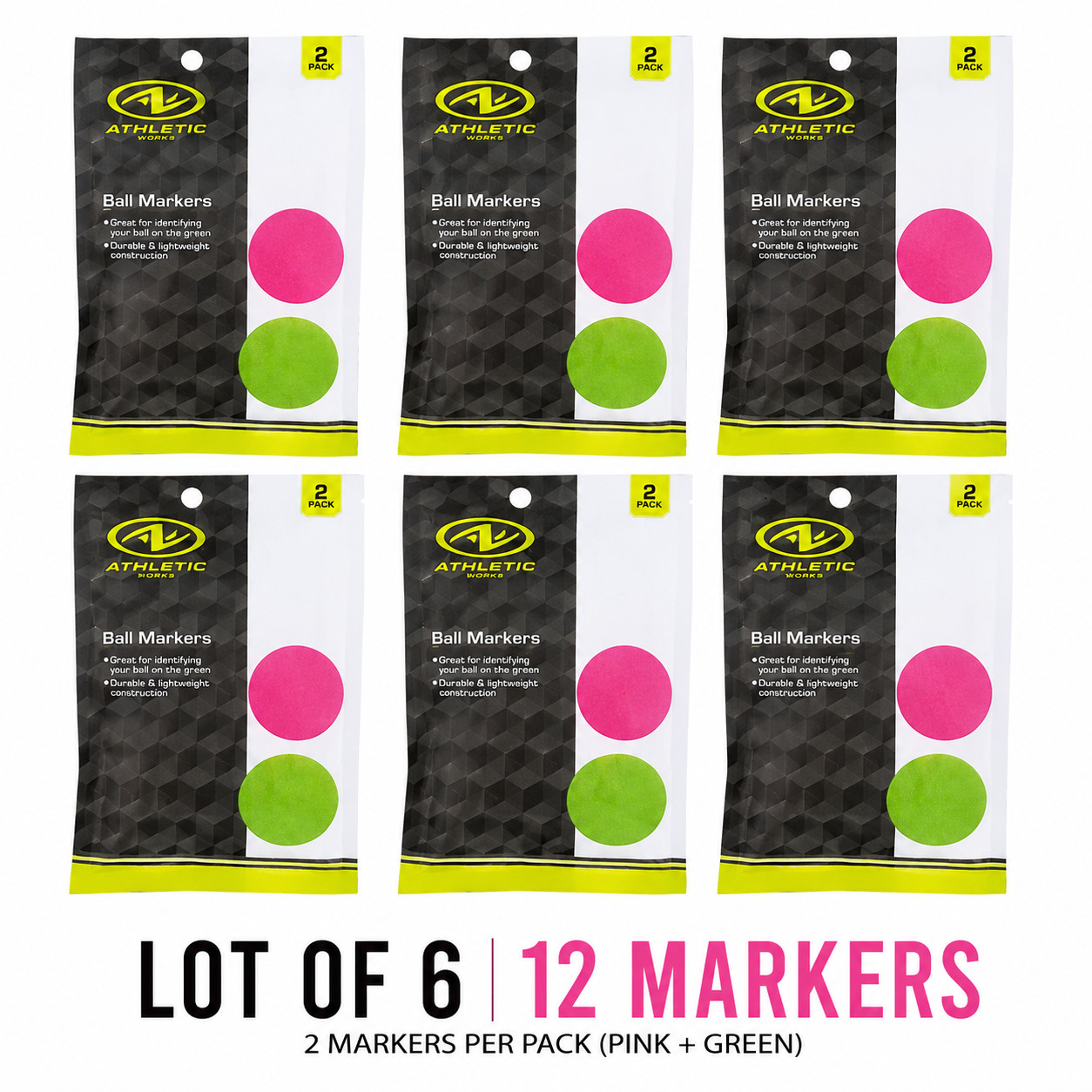 Athletic Ball Markers 2-Pack Pink & Green – Lot of 6 Packs / 12 Markers