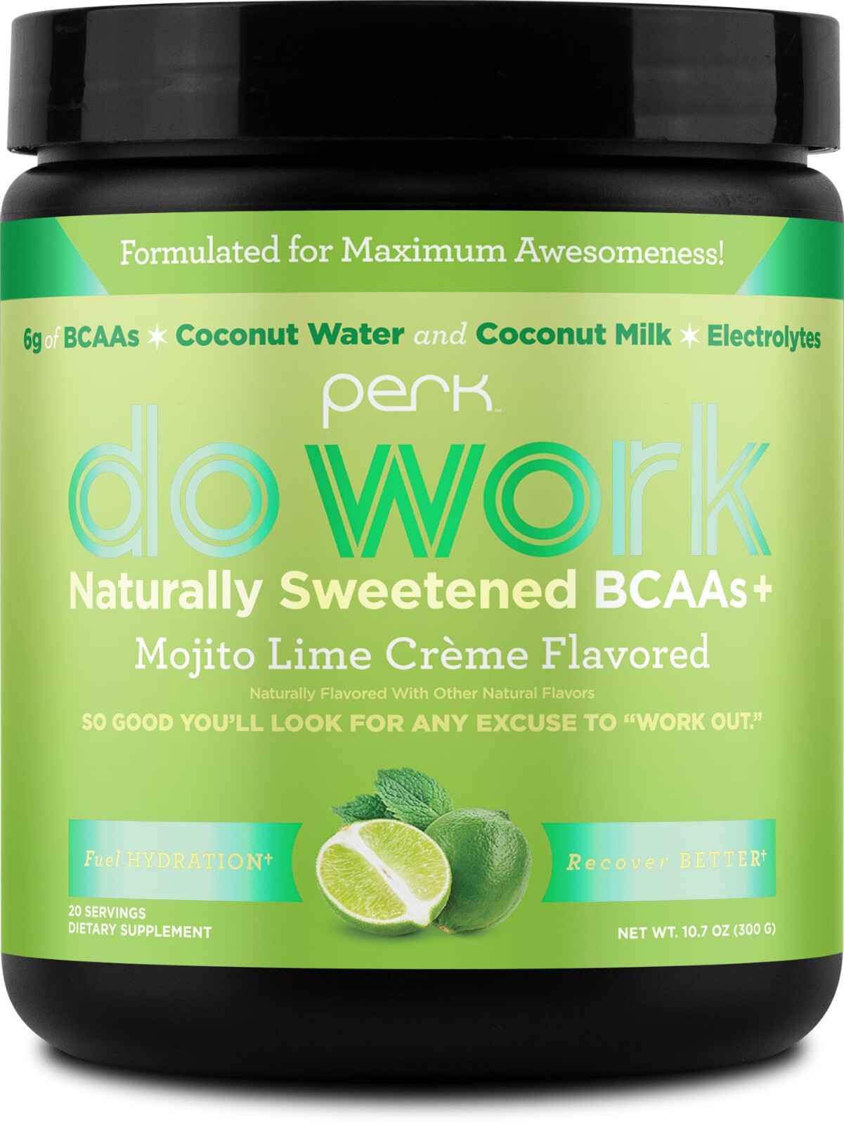 Perk BCAA + Hydration Electrolytes Powder (Mojito Lime Creme) - Naturally Sweet