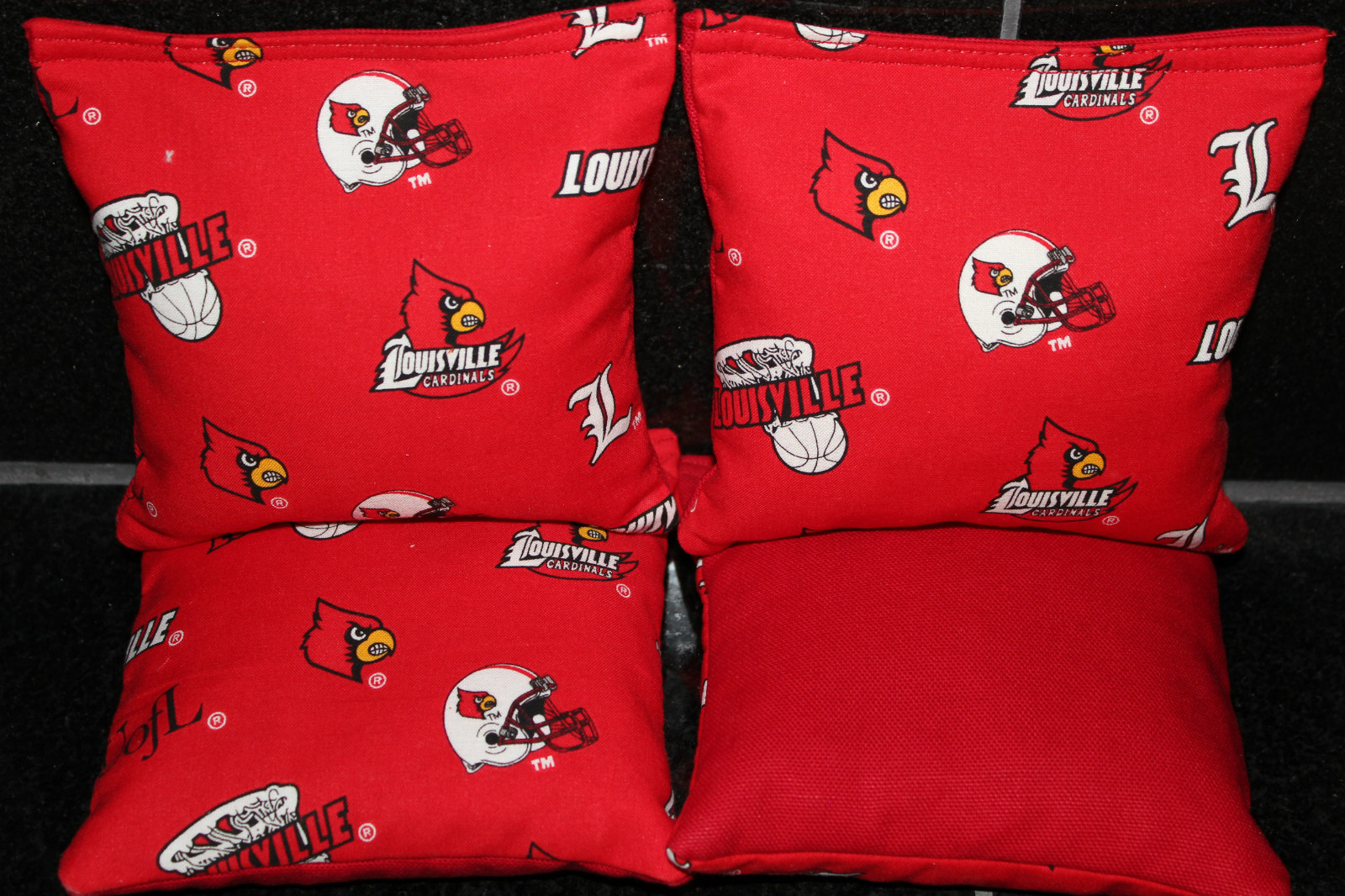 4 CORNHOLE BEANBAGS made w LOUISVILLE CARDINALS Fabric ACA Reg Bags
