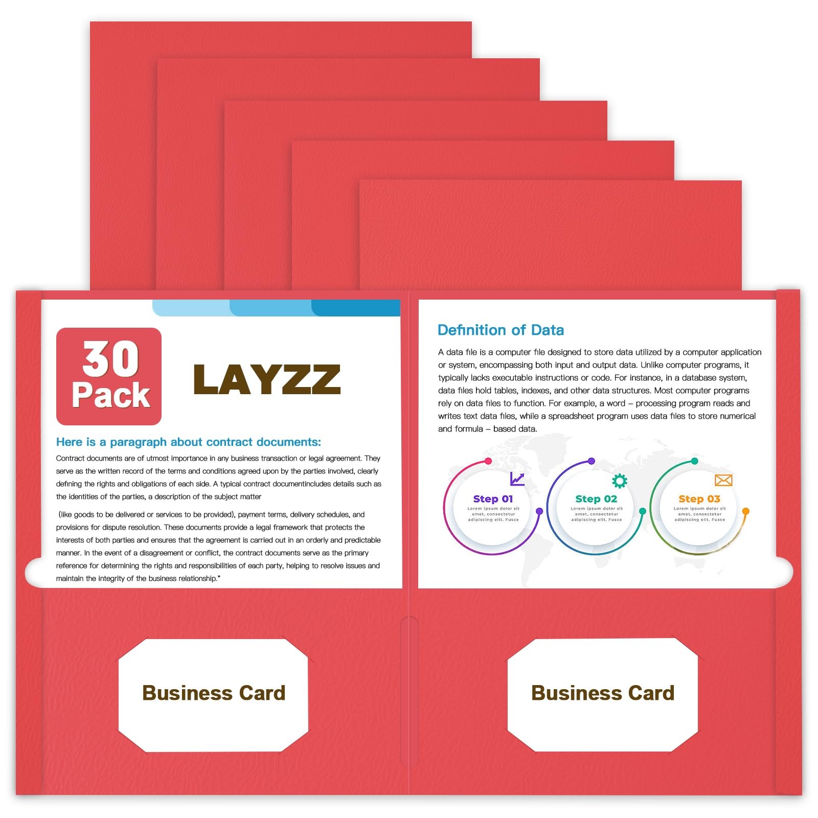 Folders with Pockets, LAYZZ 30 Pack Paper Pocket Folders, 2 30 Pack, Red