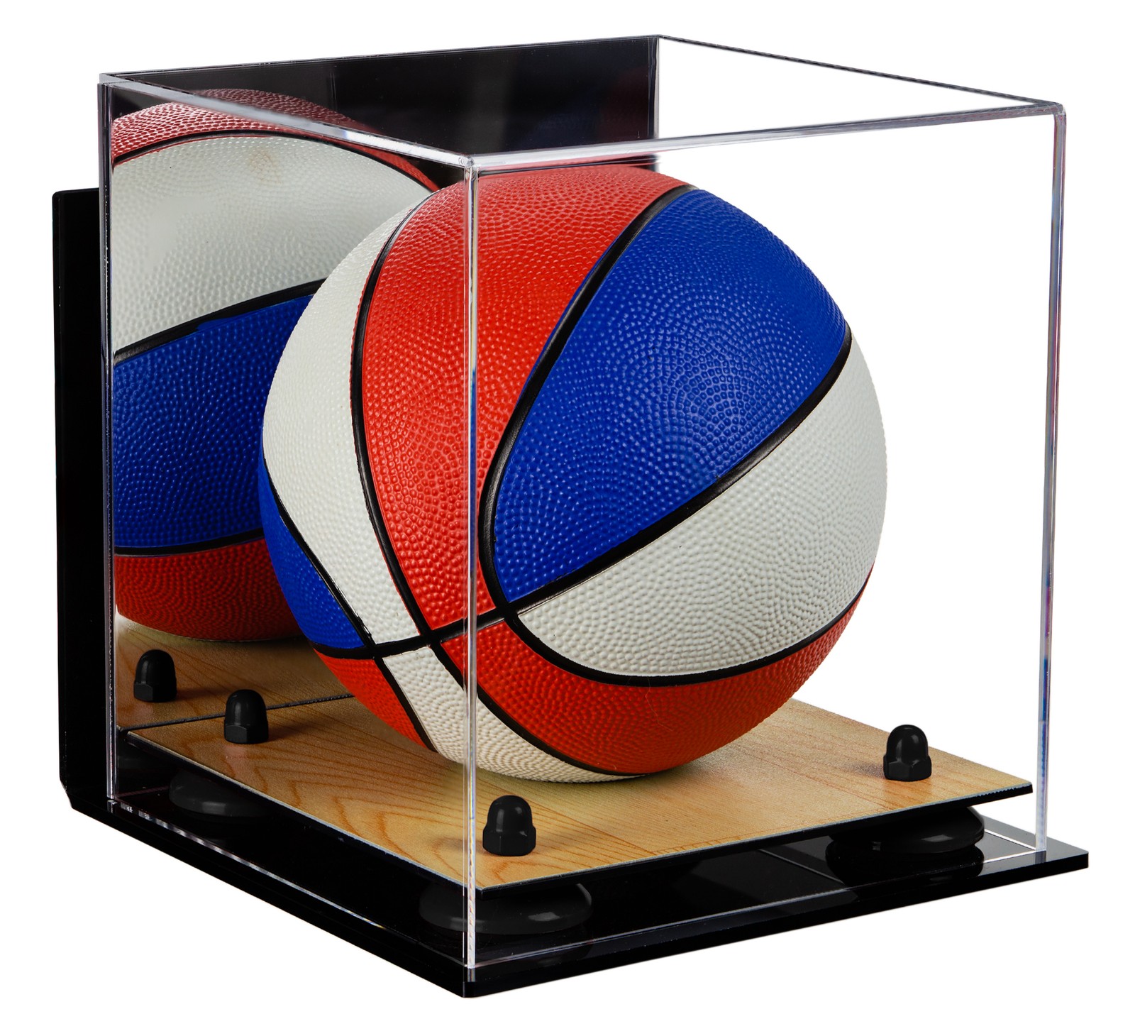 Mini-Basketball Display w/ Mirror, Wall Mount, Black Risers & Wood Floor (A015)