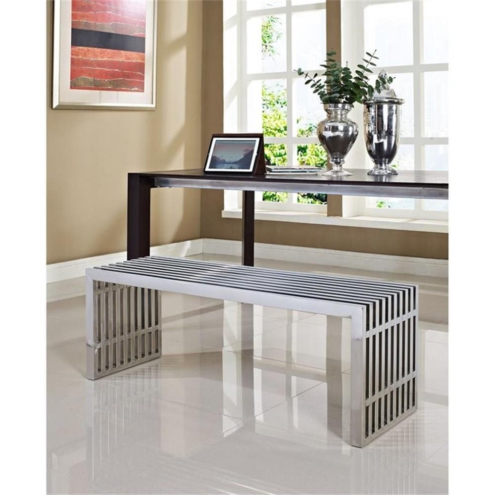 Hawthorne Collections 60" Metal Dining Bench in Silver