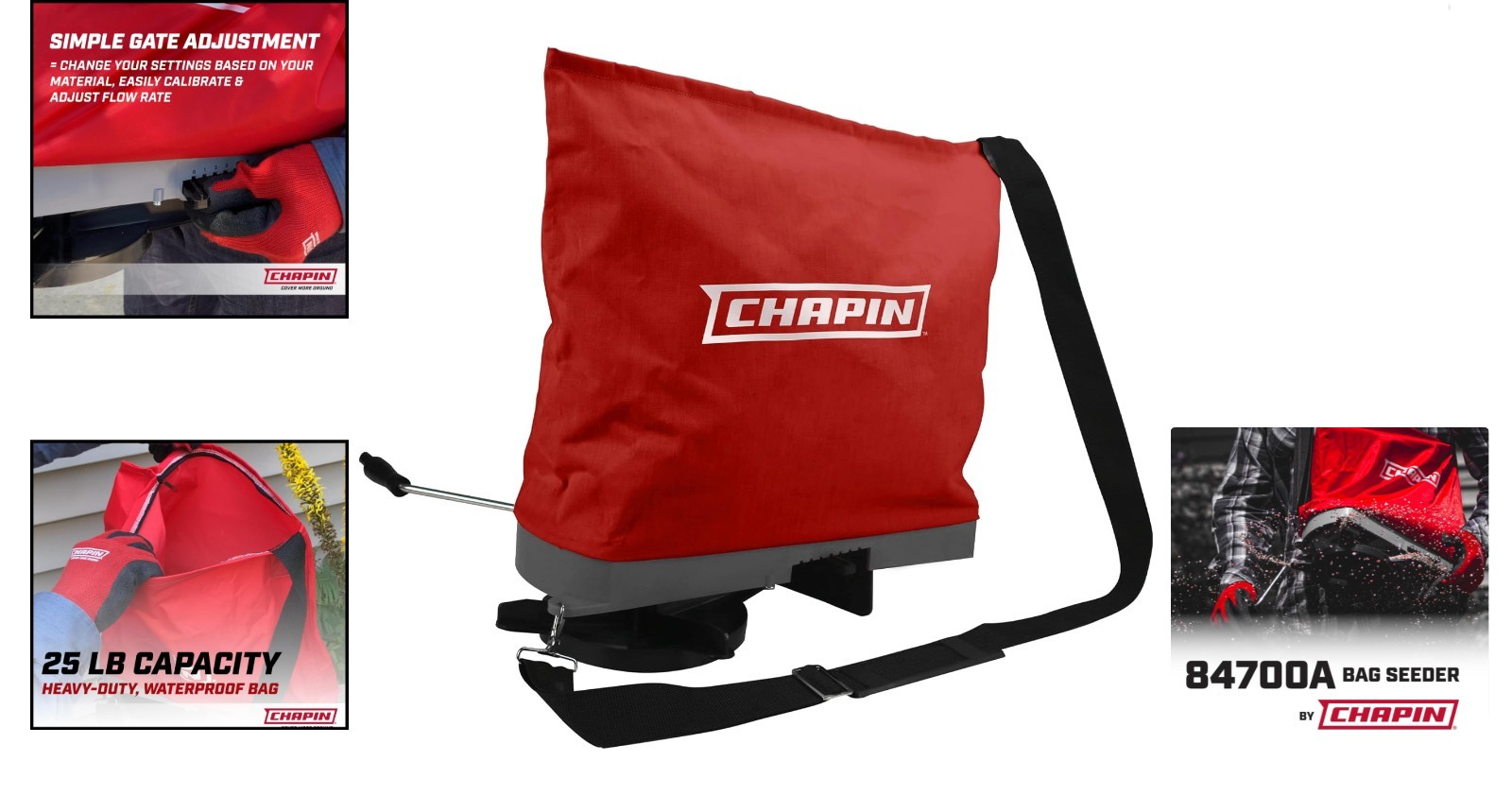 Compact 25-Pound Garden Seeder with Adjustable Strap & Enclosed Gears for Ease