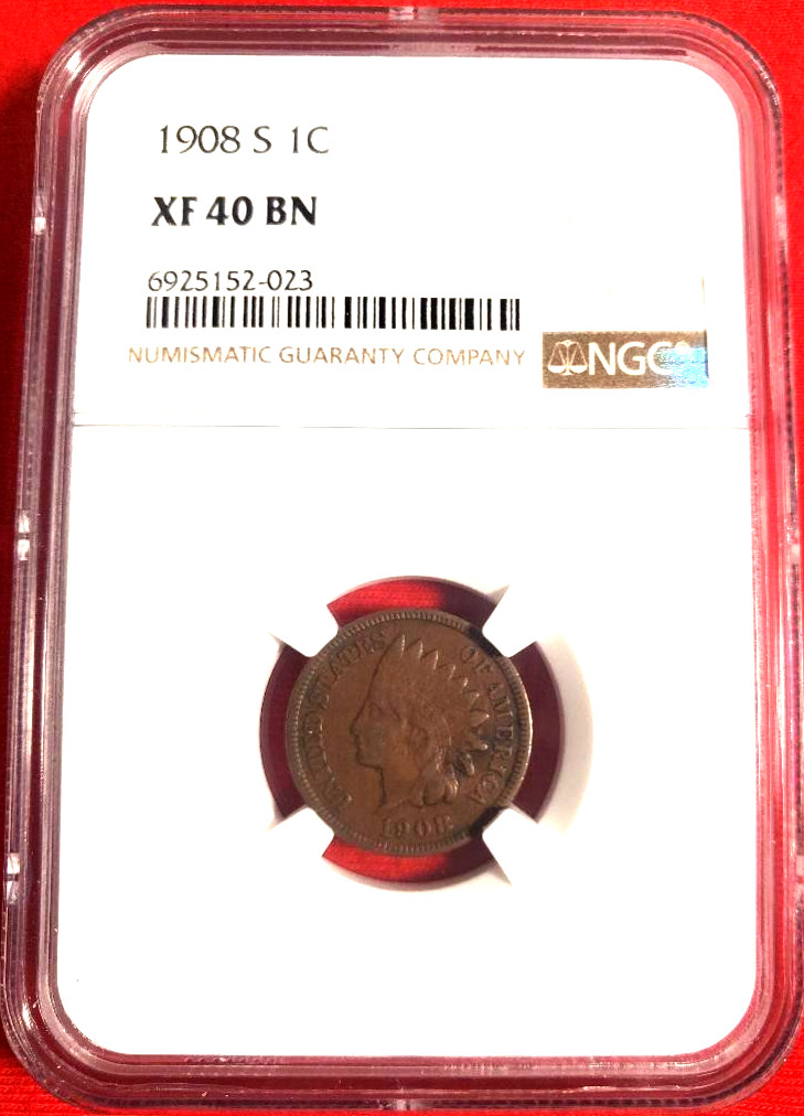 1908-S Indian Head Cent - NGC XF 40 BN - Key Date *934*