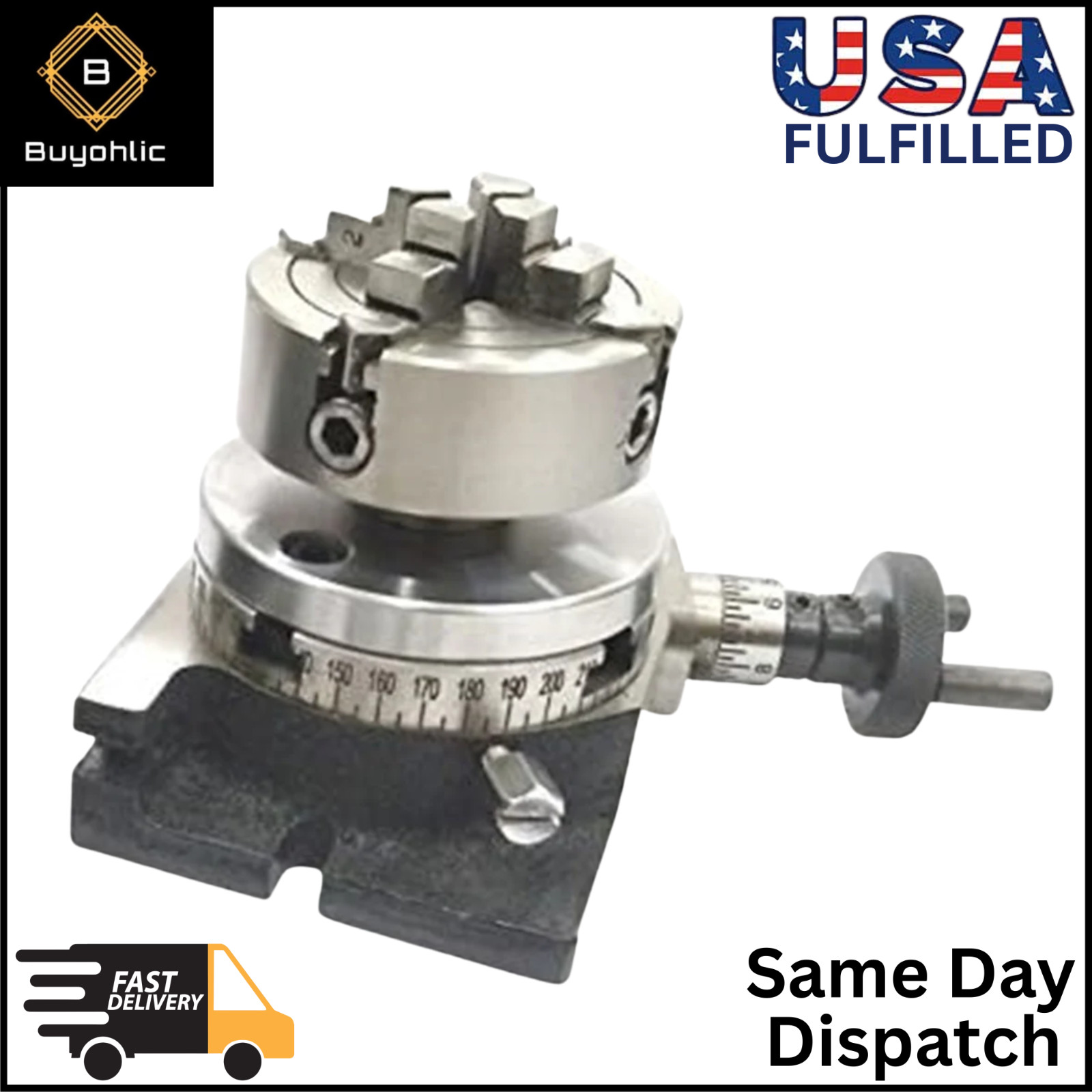Rotary Table With 70 mm 4 Jaw Independent Chuck and back Plate