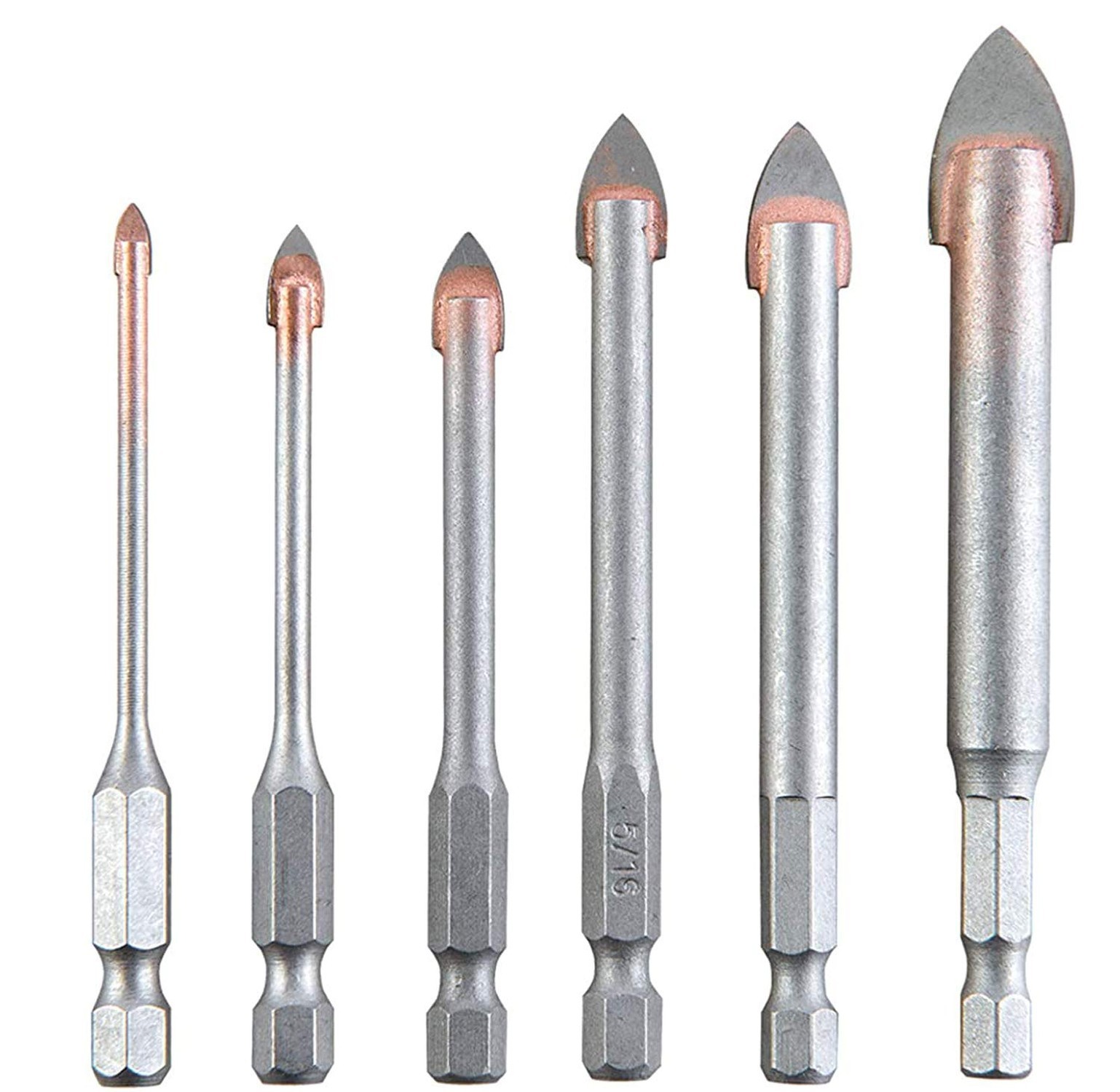 Tile Glass Drill Bits Set, 6Pcs Masonry Carbide Tips Drilling Bits for Soft C...