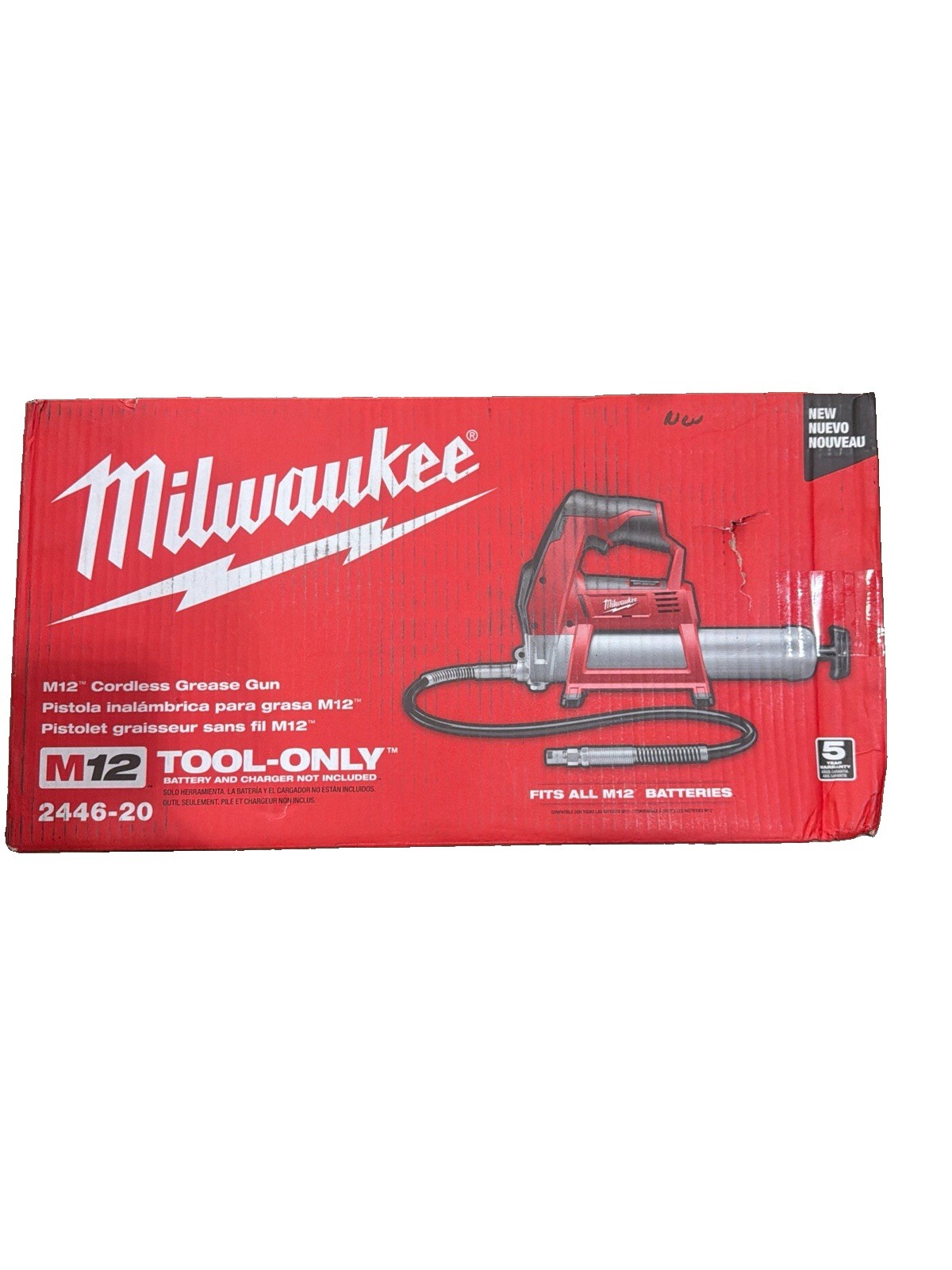 NEW IN BOX Milwaukee 2446-20 M12™ Cordless LITHIUM-ION Grease Gun (Bare-Tool)