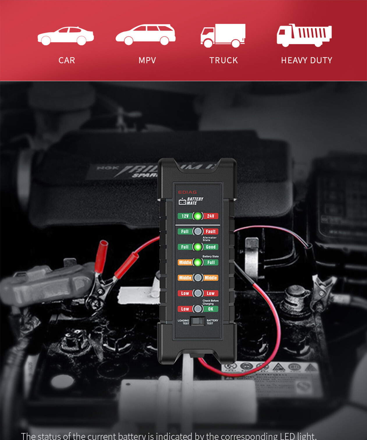 BM410 12/24V Automotive Car Battery Load Tester Alternator Battery Analyzer Tool