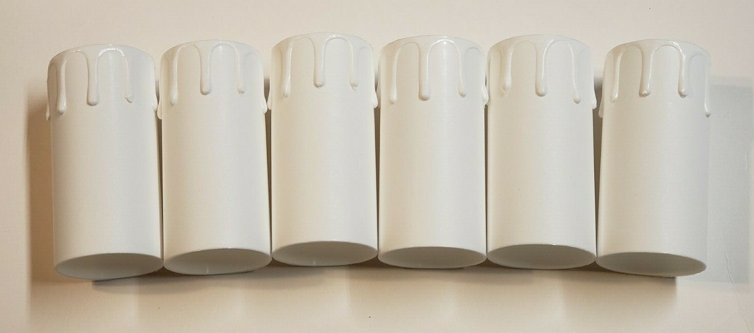 SET OF 6 - 85MM TALL 42MM OD WHITE PLASTIC CANDLE COVERS WITH DRIPS 4285WG