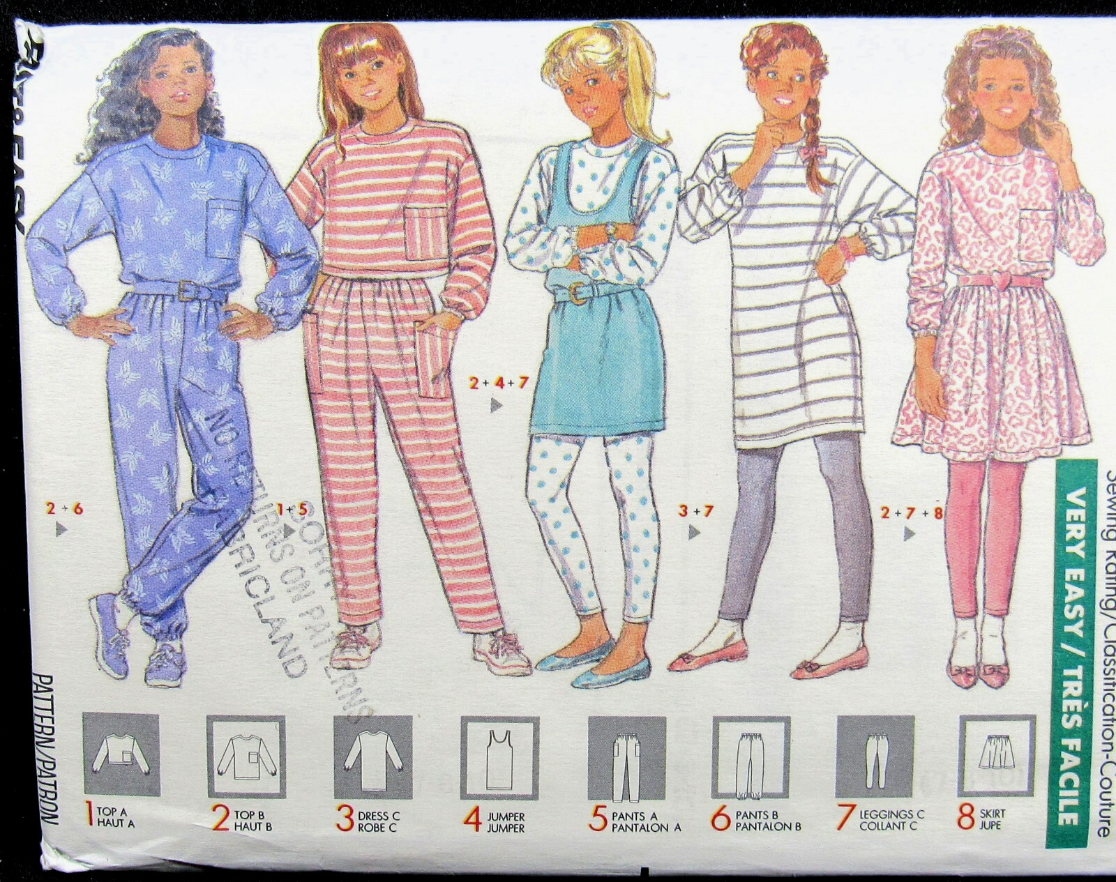Jumper Dress Top Skirt Pants Leggings Girls Size 7 8 10 Butterick 4411 Uncut