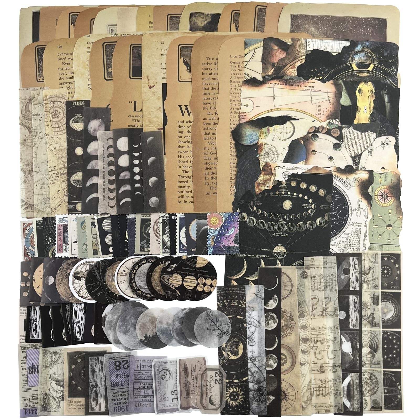 Vintage Aesthetic Scrapbook Supplies Kit with Paper, Stickers Dark4