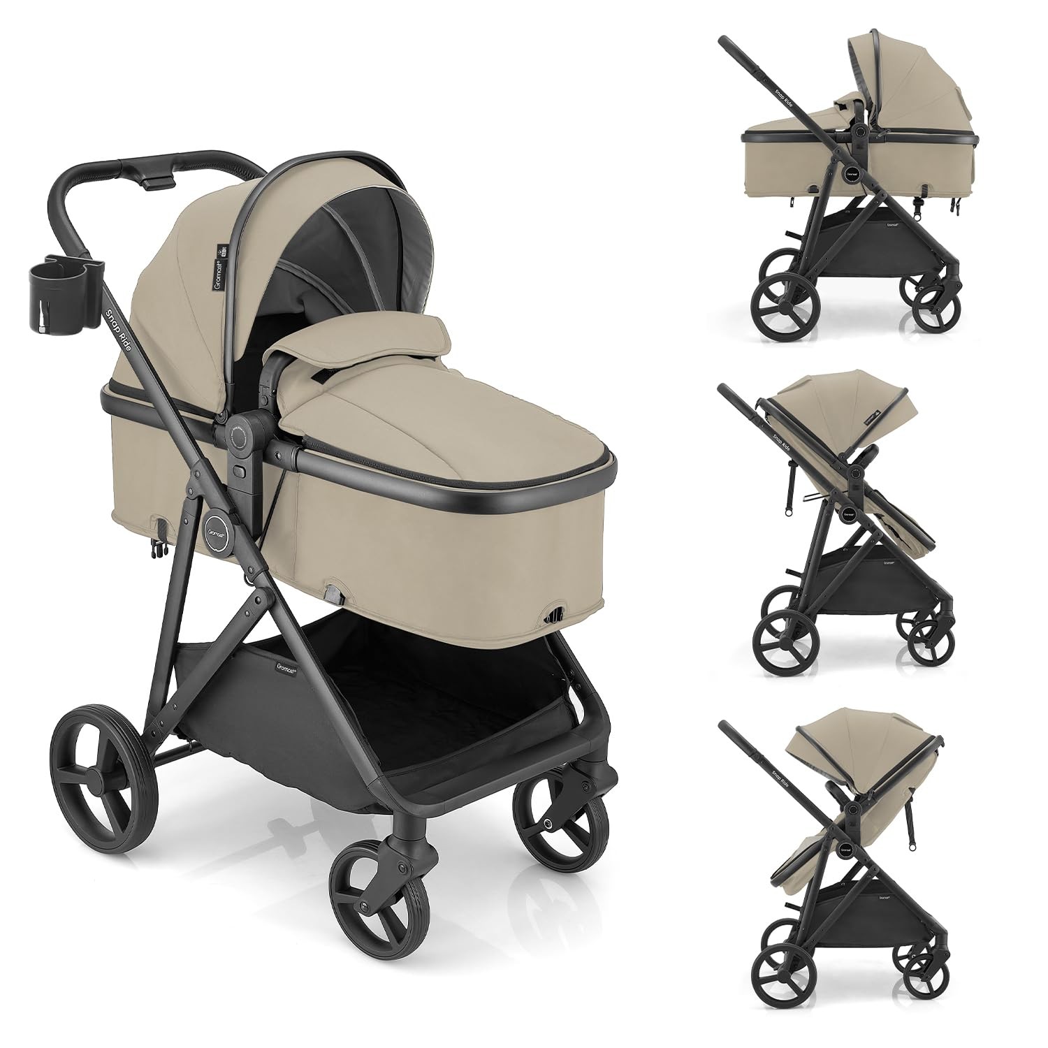 Gromast stroller, convertible newborn toddler, khaki