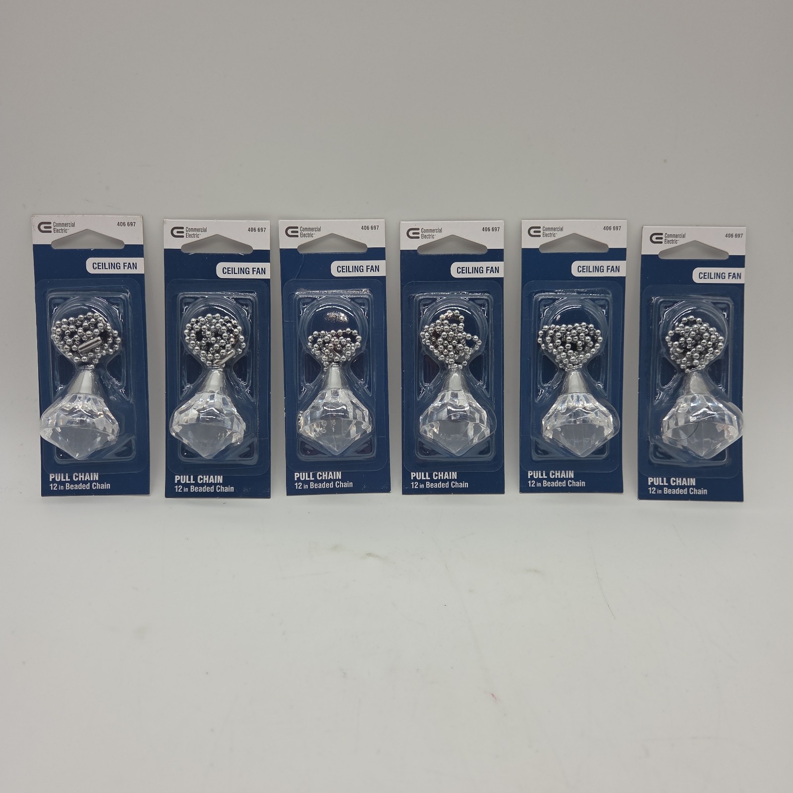 NEW Lot Of 6 Ceiling Fan Pull Chain Extension 12 Inches Beaded Faux Diamond