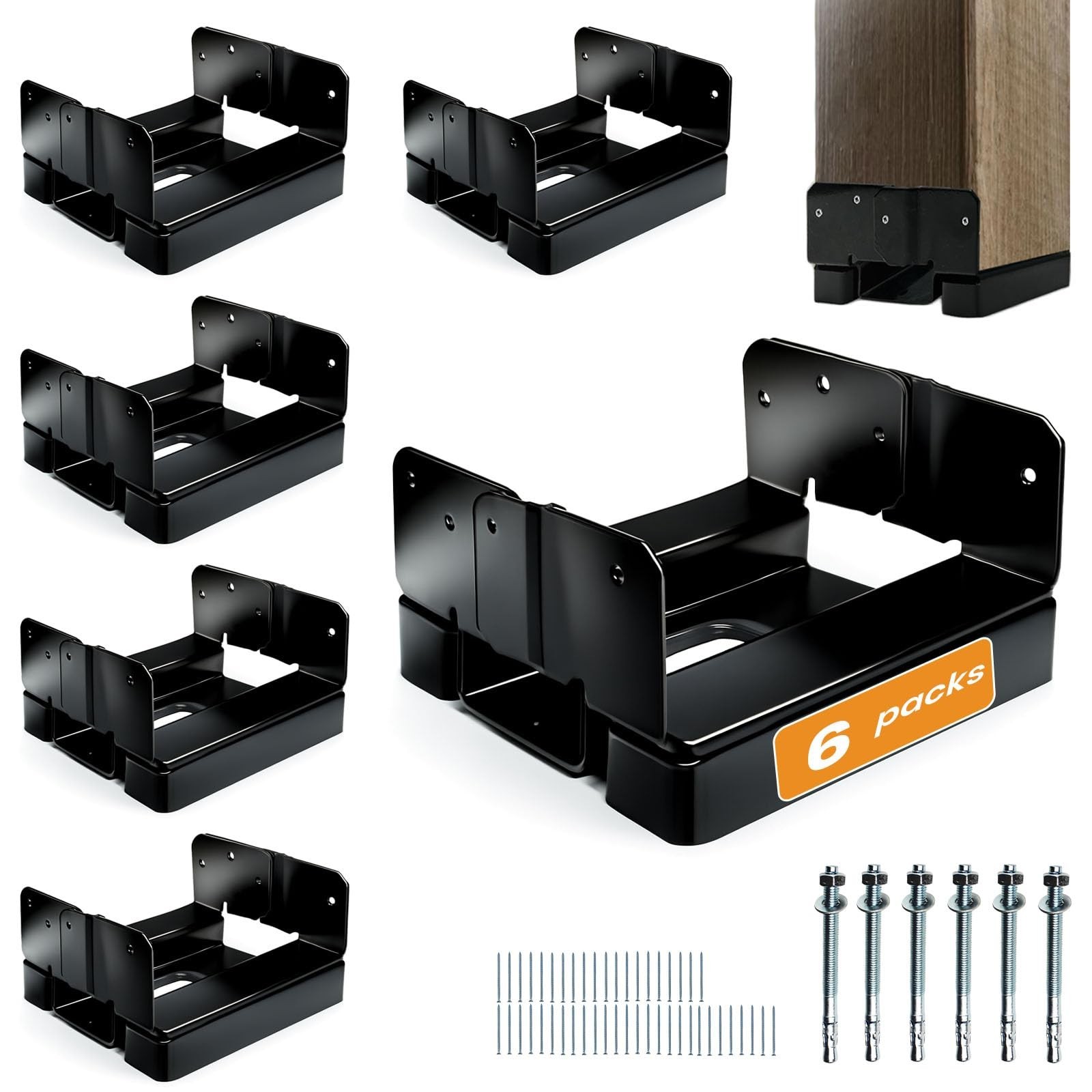 6PCS 6x6 Post Base for Concrete Heavy Duty Black E-Coated 6x6 Post Bracket An...