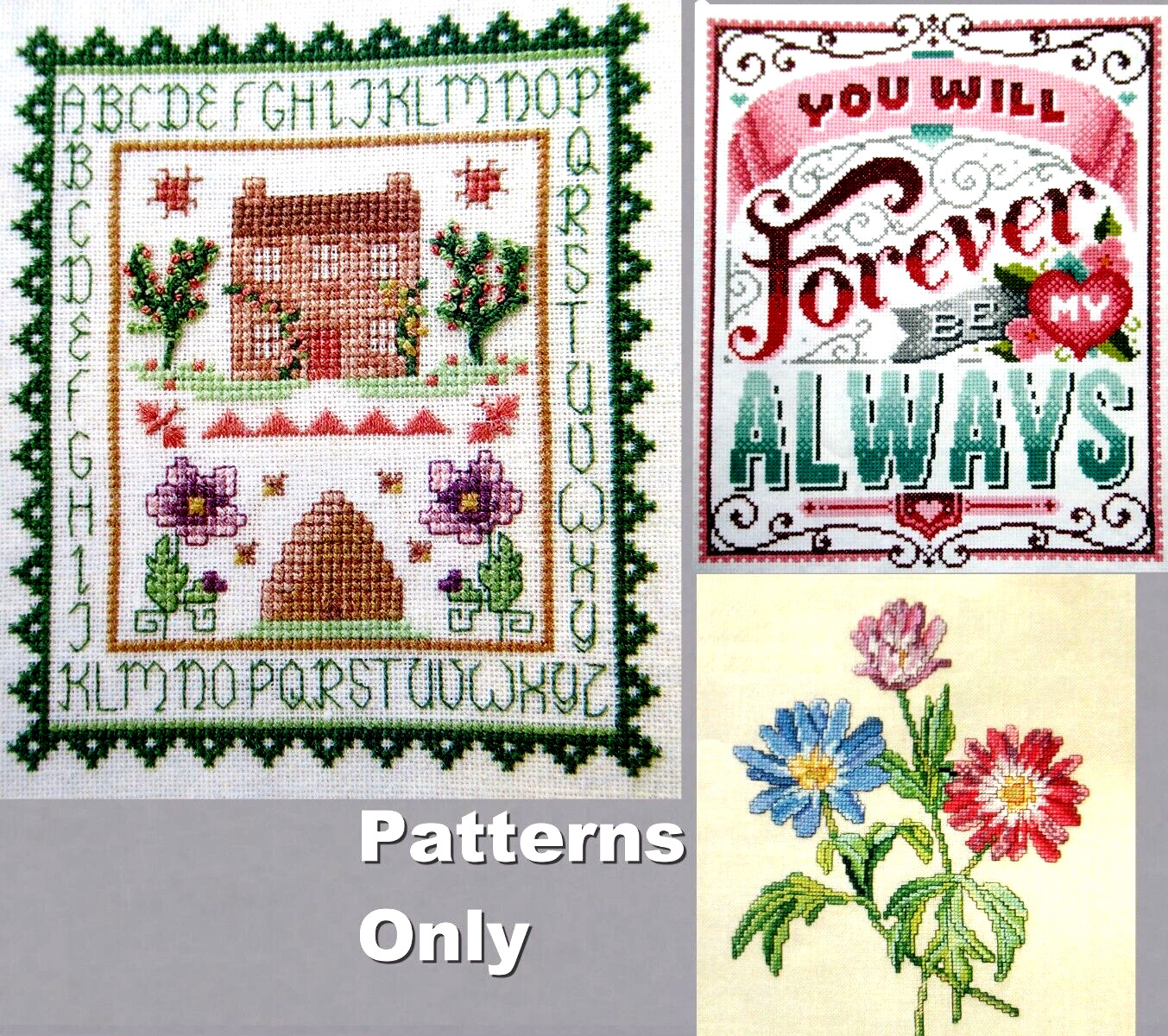 Beehive Cottage Sampler Forever Always Wildflower Bouquet CROSS STITCH PATTERNS
