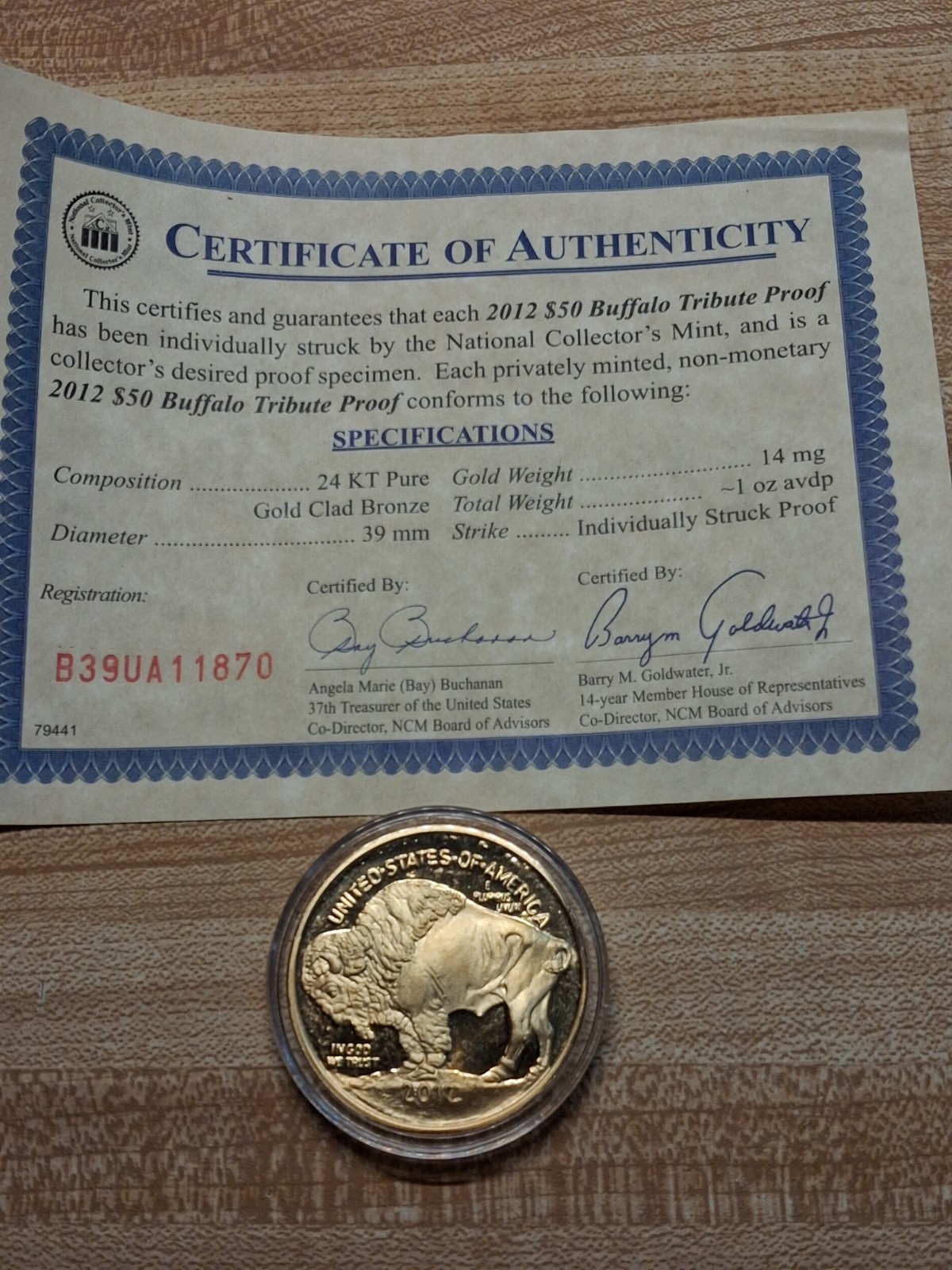 2011 $50 Buffalo Proof with Certificate Of Authenticity