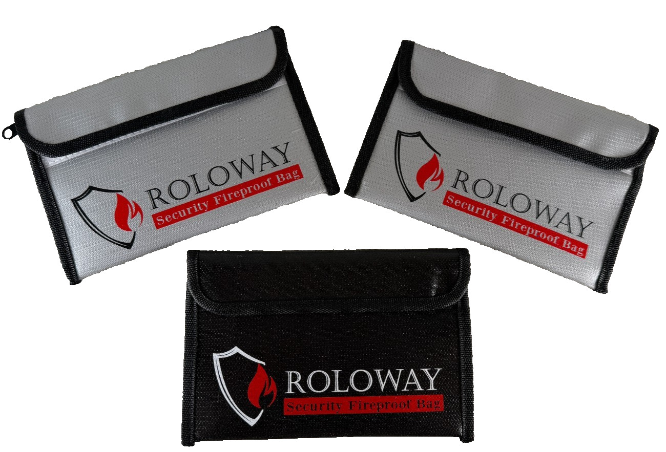 ROLOWAY Security Fireproof Bag 5"x8" Money Wallet Cash Bag 3-Lot Black Gray Red