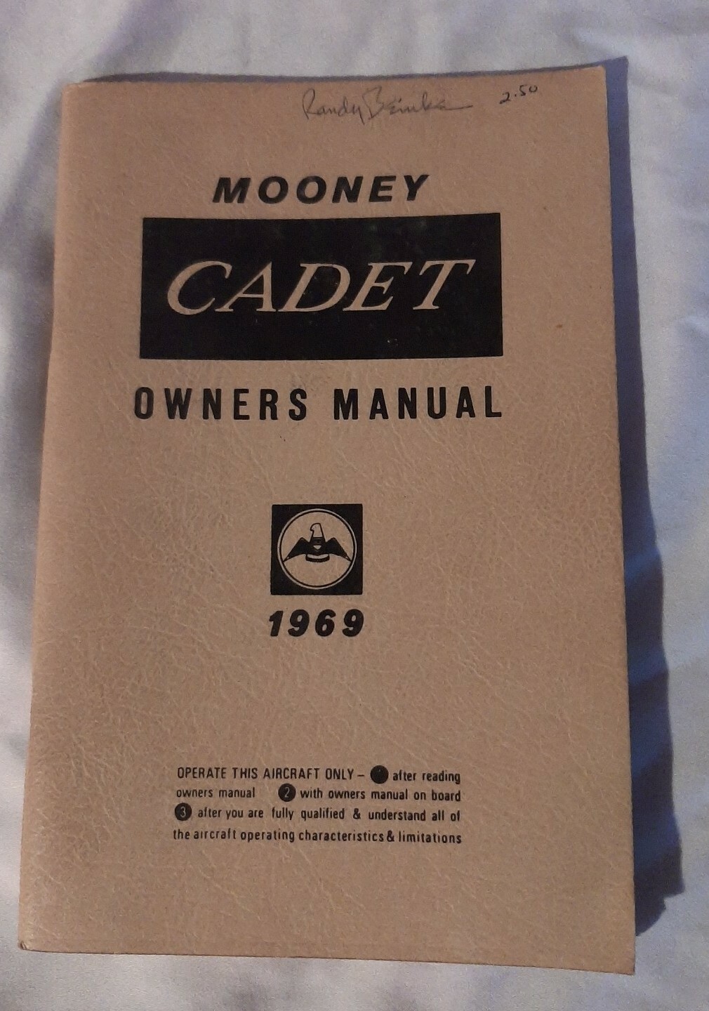 1969 Mooney Cadet Owner's Manual from my grandfathers airlane name inscribed
