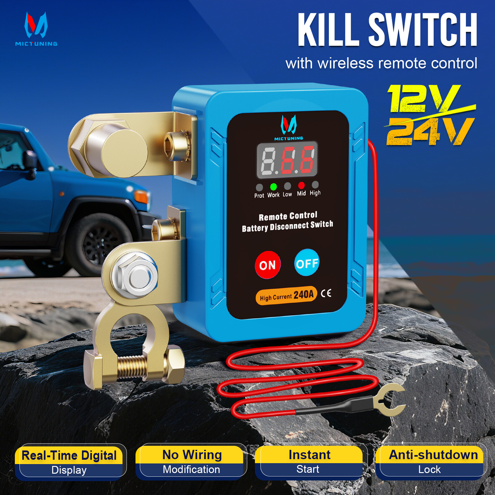 Remote Battery Disconnect Switch 12V, 240A, Kill Switch with Digital Display LED