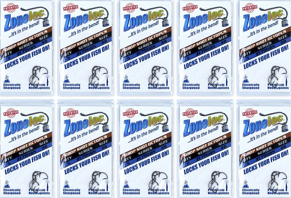 (10) Packs Zoneloc Drop Shot Octopus Fish Hooks Size 8 ZL700BN-8 Brand New