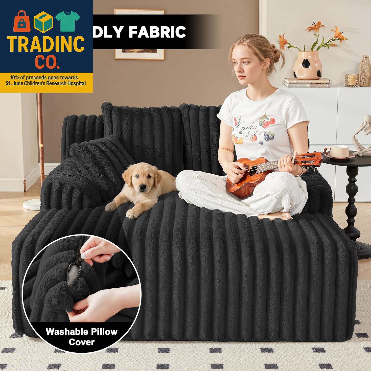 53.5”W Oversized Chaise Lounge Chair Indoor, Boneless Couch with 4 Pillows, Cozy
