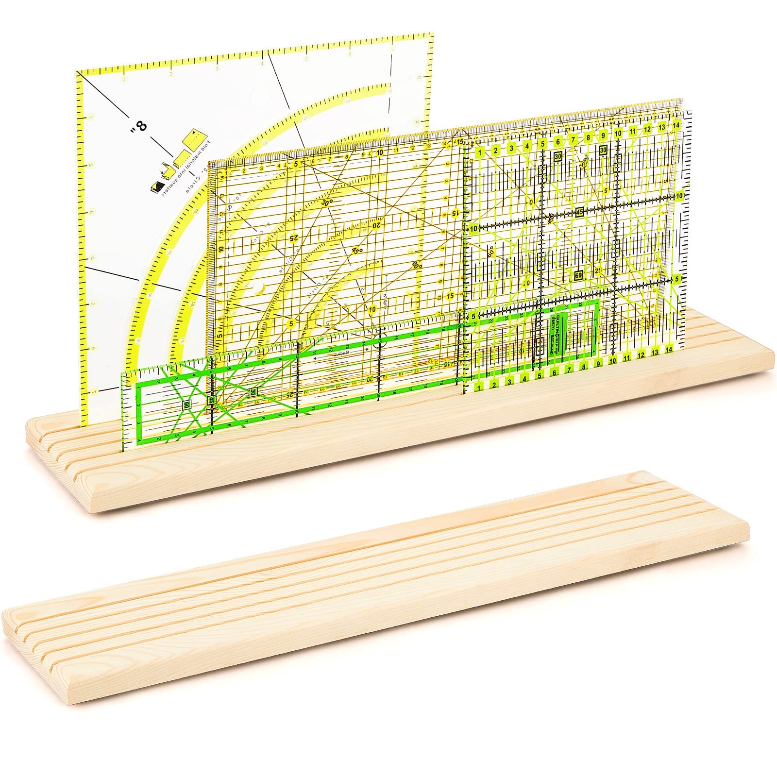 Wooden Quilting Ruler Holder 2 Piece 5 Slot Grids for Home Office Wood Color