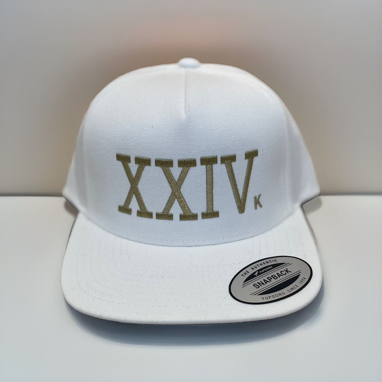24K XXIVk Magic Snapback Bruno Mars Custom Embroidery Hat Yupoong White & Gold