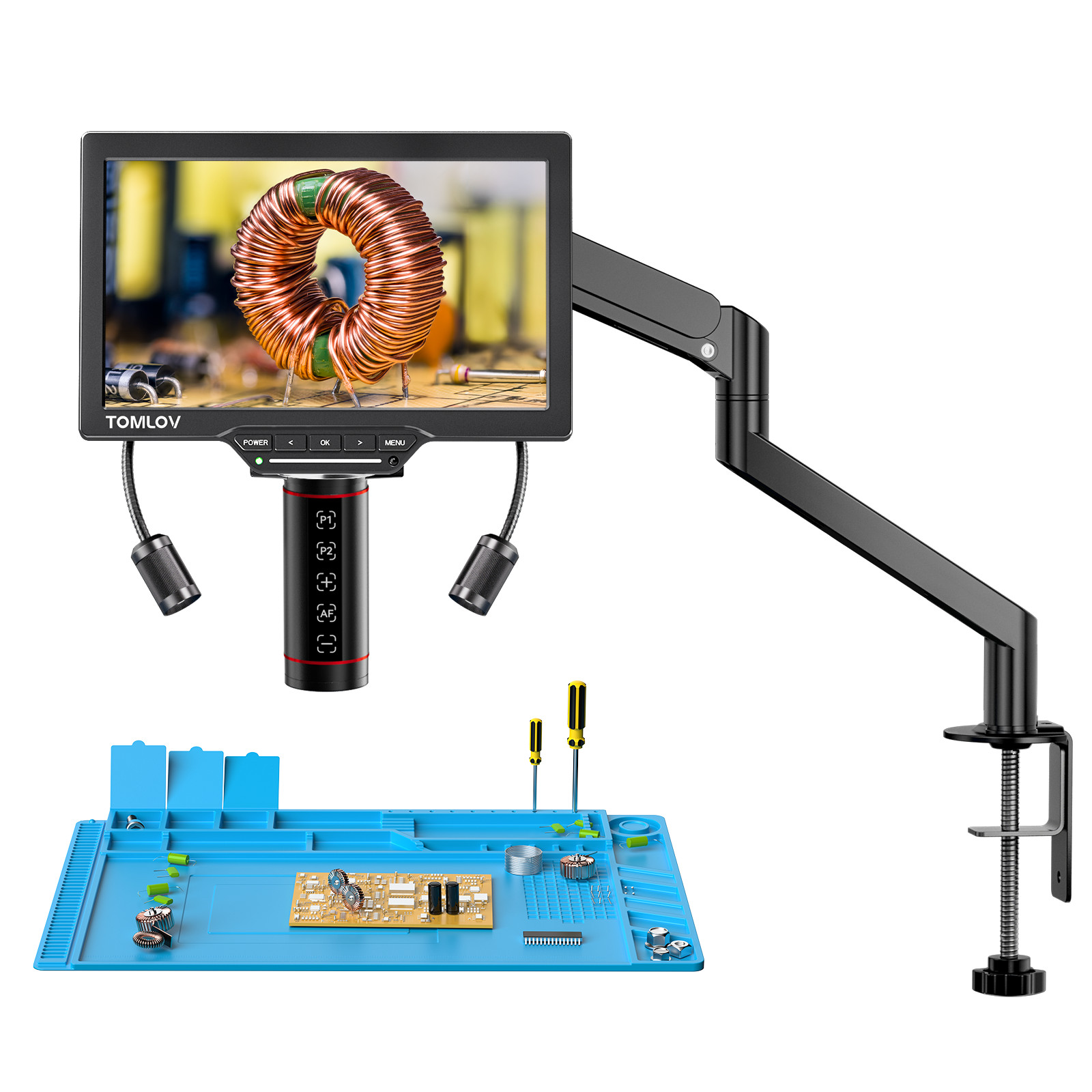TOMLOV Auto Focus Digital Microscope 2000X Soldering Microscope Coin Microscope