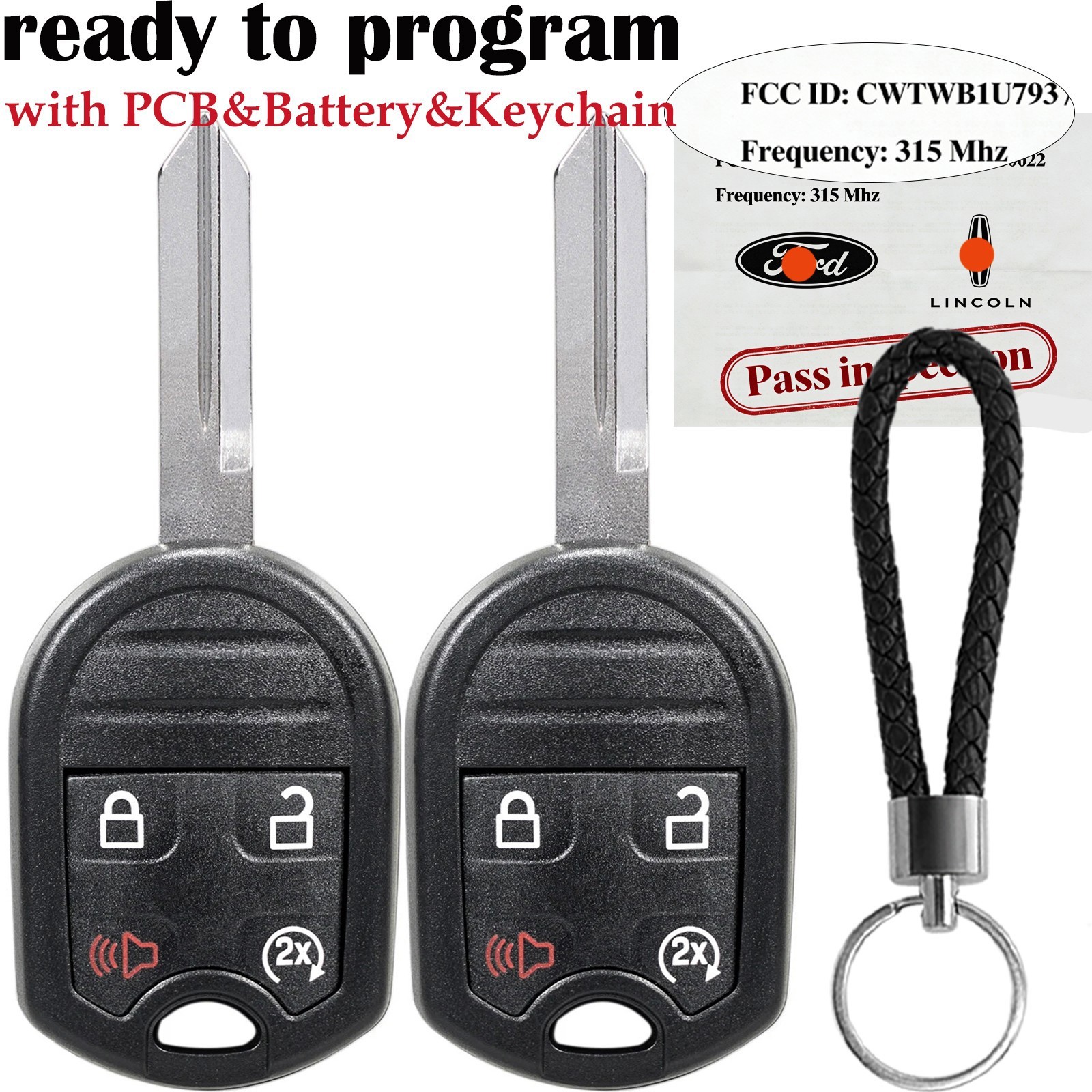2 for Ford 2011 2012 2013 2014 2015 2016 F150 F350 keyless Remote start Key Fob