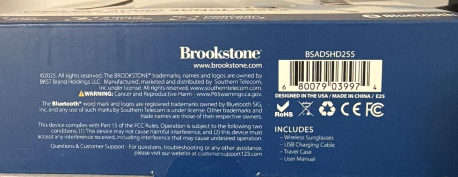 Brookstone Wireless Audio Sunglasses Bluetooth Polarized BSADSHD255