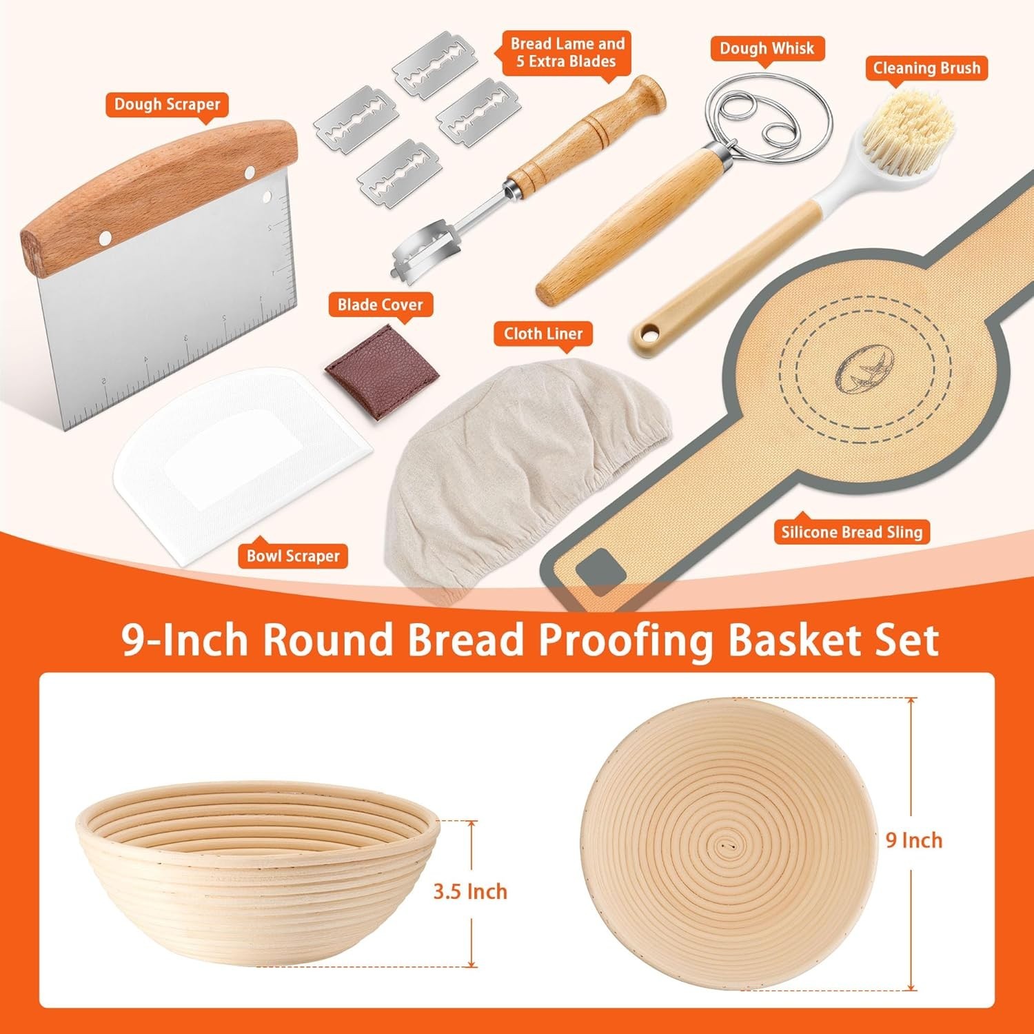 Rustic 9" Round Rattan Bread Proofing Basket - Essential Sourdough Kit
