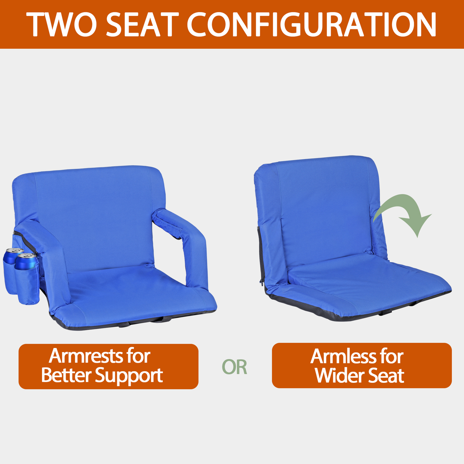 Stadium Seat Chairs for Bleachers with Back Support and Armrest Lightweight Blue