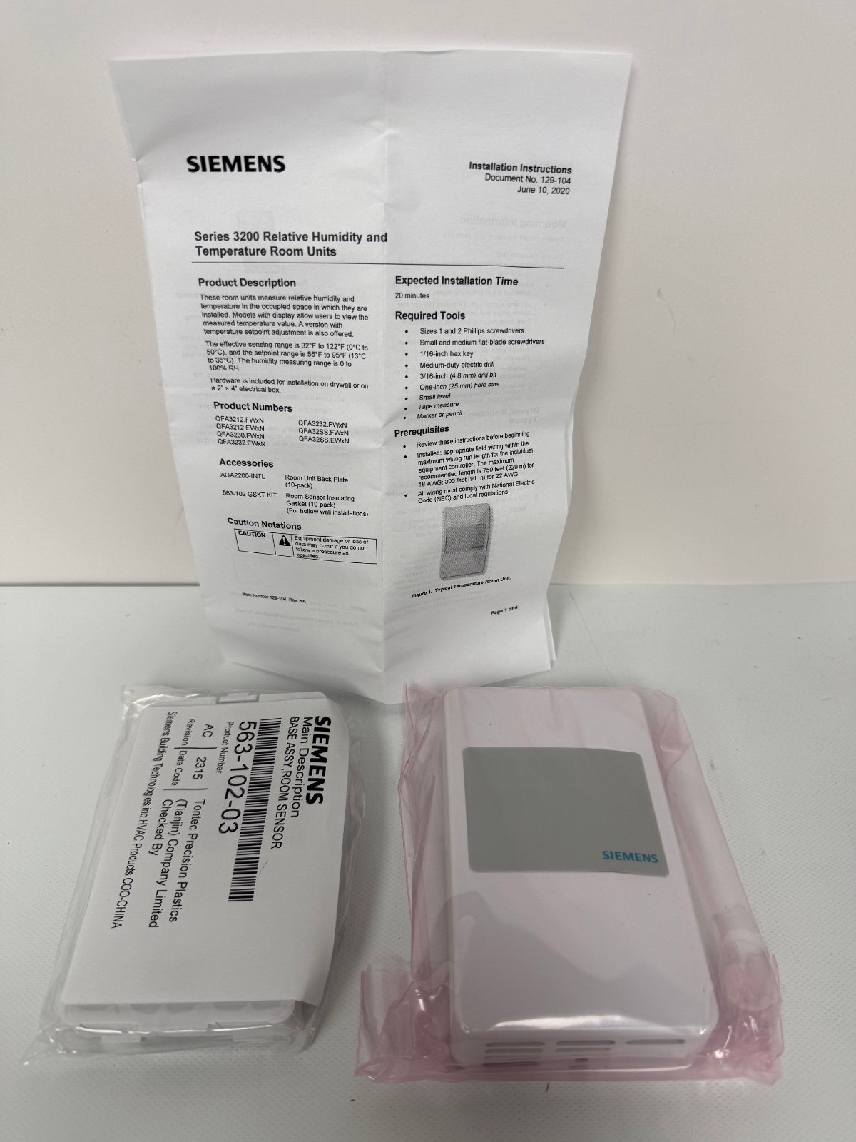SIEMENS QFA3212.EWSN RTS SENSING ONLY 1K PLATINUM 385A HUMIDITY & TEMP NEW