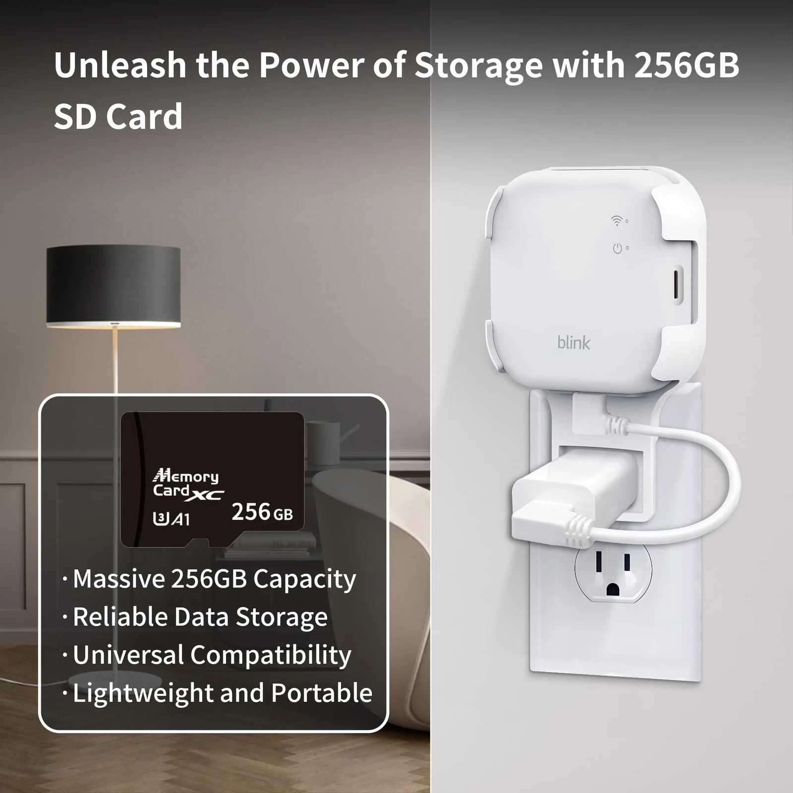 256GB MicroSD Card & Wall Mount for Blink Sync Module XR with Short Cable