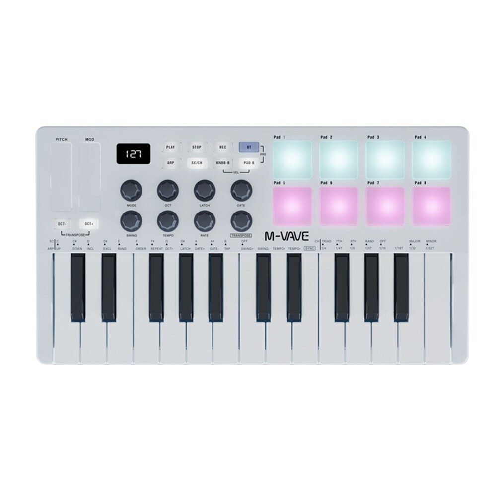 For M VAVE MIDI 25Key USB MIDI Control Keyboard Controller 8 Backlit Drum Pads 8