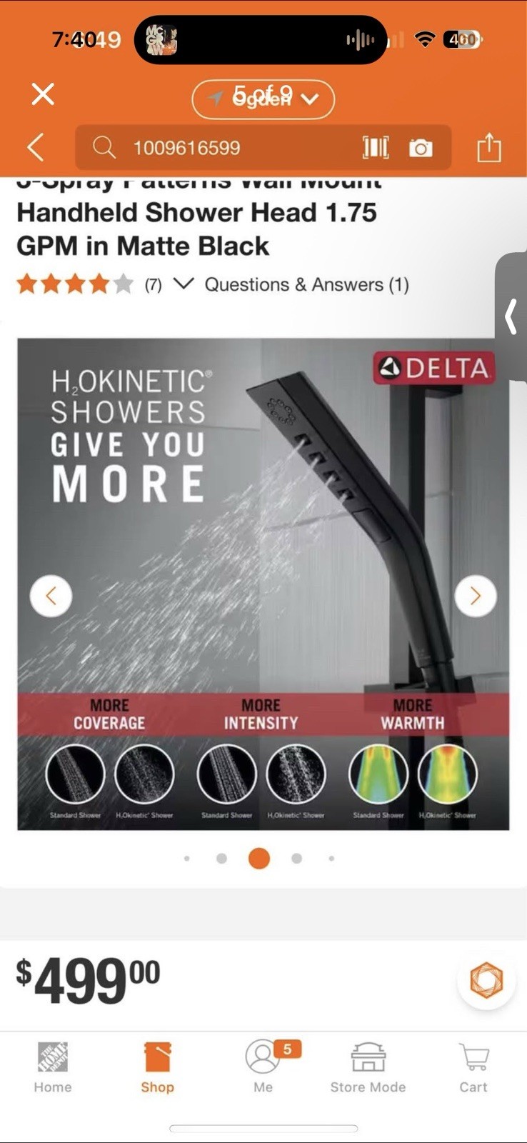 Delta 3 Spray Pattern Slide Bar Hand Shower