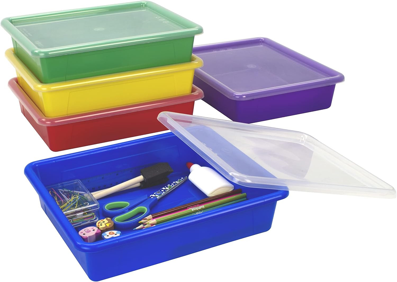 Letter Size Flat Storage Tray – Organizer Bin with Non-Snap Lid for Classroom, O