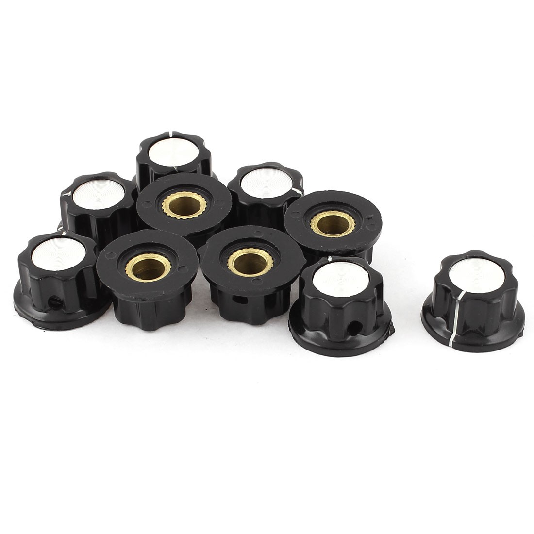 10 Pcs Black Silver Tone 16mm Top Rotary Knobs for 6mm Dia. Shaft Potentiometer
