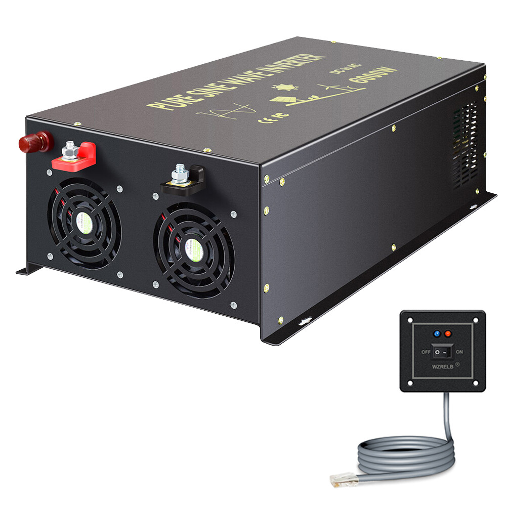 6000W Pure Sine Wave Inverter 24V to 120V Power Truck Motor Solar Van Car Remote
