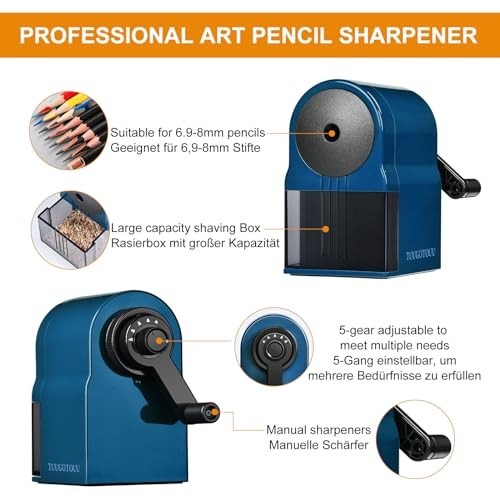 Manual Pencil Sharpener with Container 5 Grades of Thickness Blue | Desktop