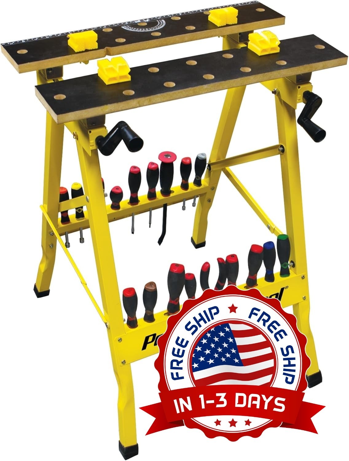 Banco De Trabajo Portátil, Mesa De Trabajo Plegable De Alta, Amarillo De 200Lbs.